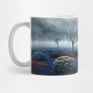 Surreal Blue Natural Landscape with Round Bushes Mug